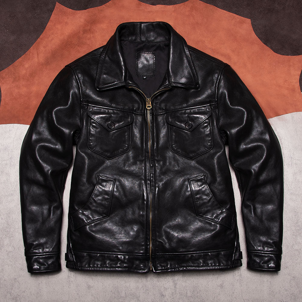 Mendoza II black leather jacket top layer cowhide moonless helmet American retro casual men's leather jacket