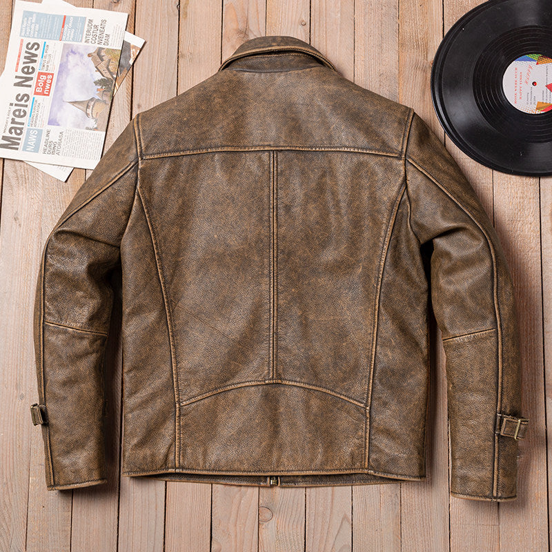 Jason's same American vintage men's top layer cowhide leather motorcycle leather jacket lapel short slim leather jacket jacket
