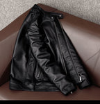 Pure top layer soft cowhide leather jacket men's middle-aged casual short stand-up collar leather jacket jacket