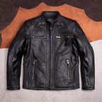 Top layer cowhide men's slim leather jacket leather jacket stand-up collar short cycling motorcycle casual top autumn and winter