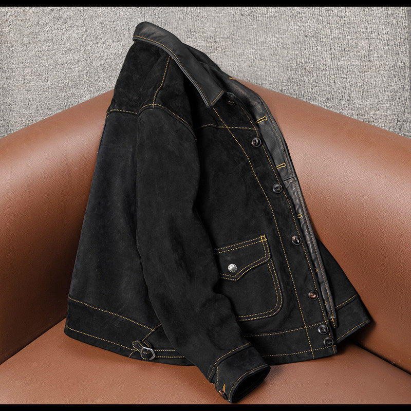 Farmer vintage uncoated classic top layer frosted cowhide leather leather jacket men's distressed slim spring and autumn model
