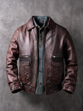 China Haining Genuine Leather Jacket Men's Biker Jacket Spring and Autumn Short Top Layer Cowhide Lapel Jacket Fashion Trend
