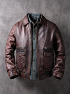China Haining Genuine Leather Jacket Men's Biker Jacket Spring and Autumn Short Top Layer Cowhide Lapel Jacket Fashion Trend