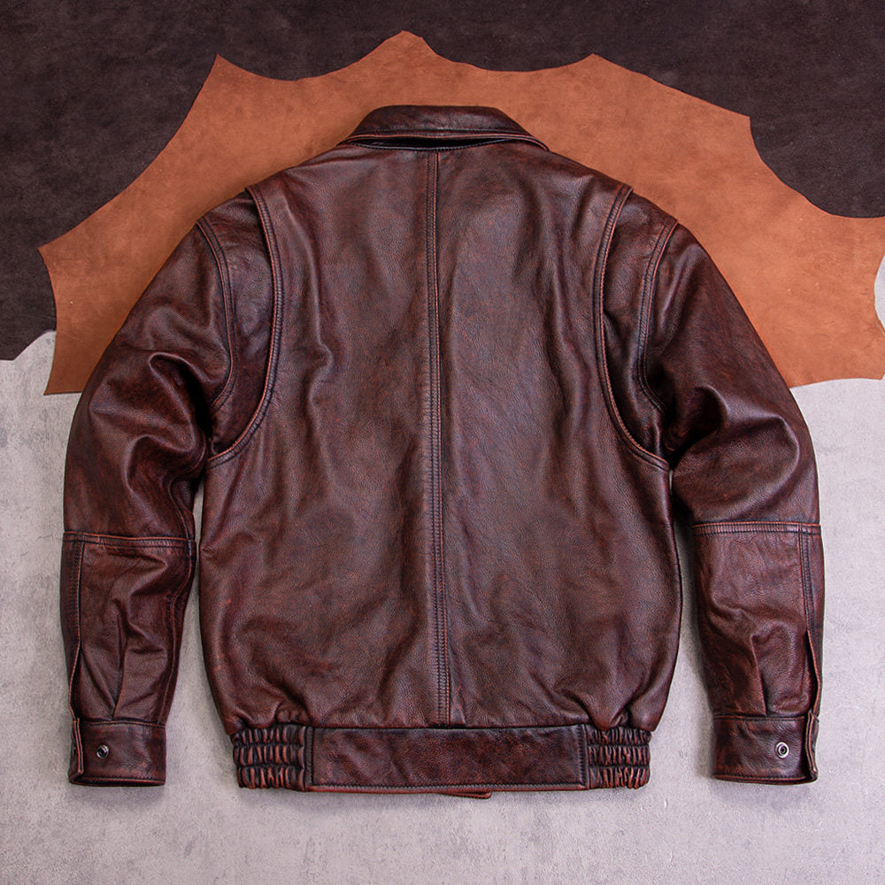 Retro men's and women's Hong Kong-style leather jackets, loose daddy leather jackets, retro distressed cowhide lapels, wide jackets