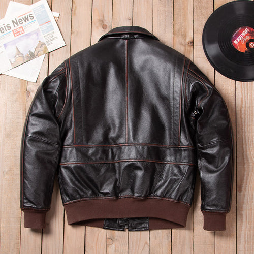 A2 flight suit leather jacket men's leather vintage lapel air force flight suit jacket top layer cowhide plus size leather jacket
