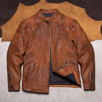 American vintage men's full-grain uncoated matte venom jacket top layer cowhide short stand-up collar leather jacket