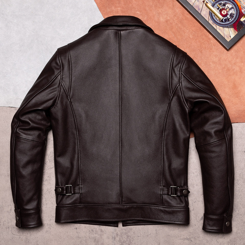 Genuine leather jacket men's casual leather jacket simple classic business jacket short versatile spring and autumn dark brown top