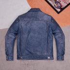 507 Ami click top layer cowhide leather leather jacket denim vintage stone mill old men's lapel jacket washed