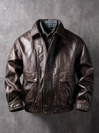 China Haining Genuine Leather Jacket Men's Short Biker Jacket New Lapel Top Layer Cowhide Jacket Fashion Trend