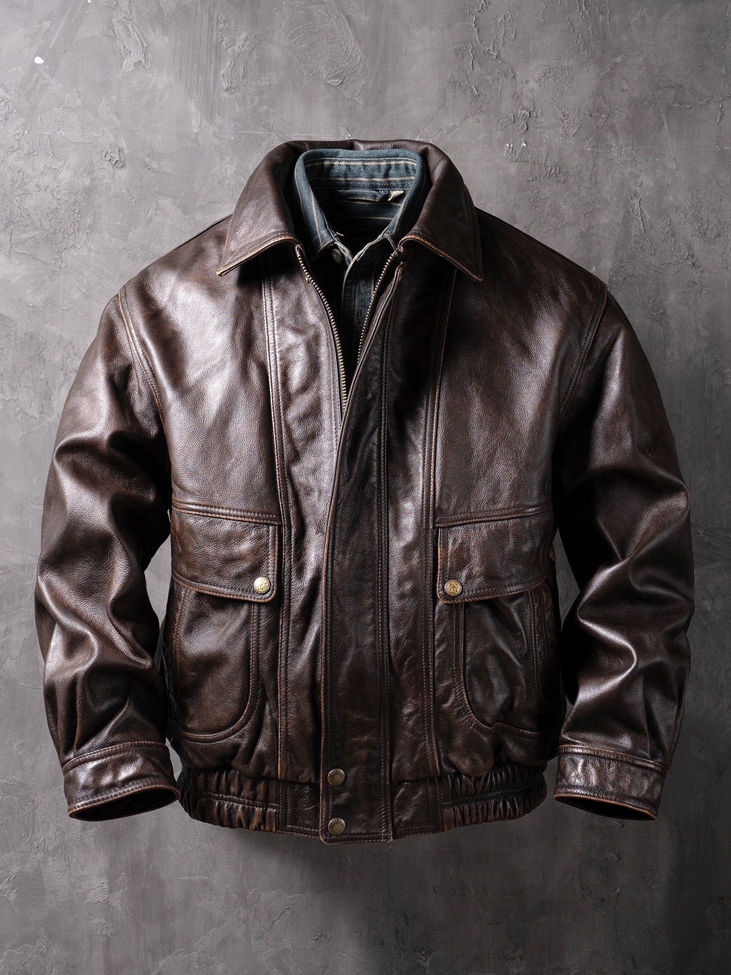 China Haining Genuine Leather Jacket Men's Short Biker Jacket New Lapel Top Layer Cowhide Jacket Fashion Trend