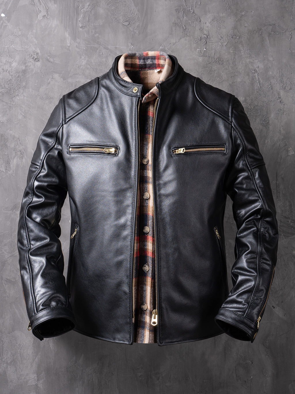 New genuine leather jacket short top layer cowhide biker jacket men's stand-up collar slim jacket thin