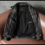 Hong Kong style top layer cowhide leather jacket vintage distressed men's flight suit lapel autumn and winter cropped leather jacket