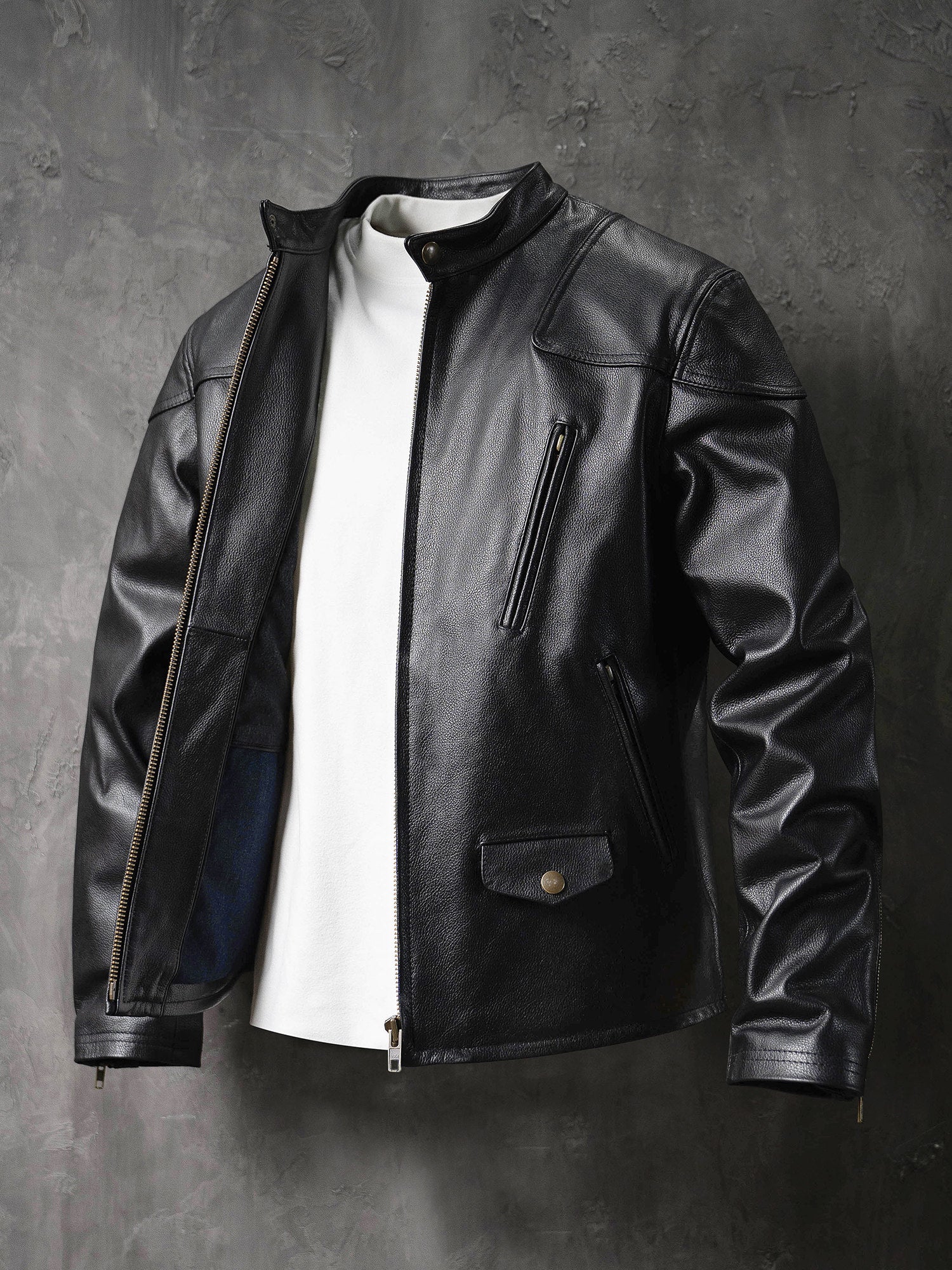 American Vintage Mendoza Washed Farmer Stone-Ground Distressed First-Layer Cowhide Motorcycle Leather Jacket