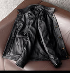 New pure top layer cowhide leather leather jacket men's plus size denim jacket fashion casual men's lapel jacket