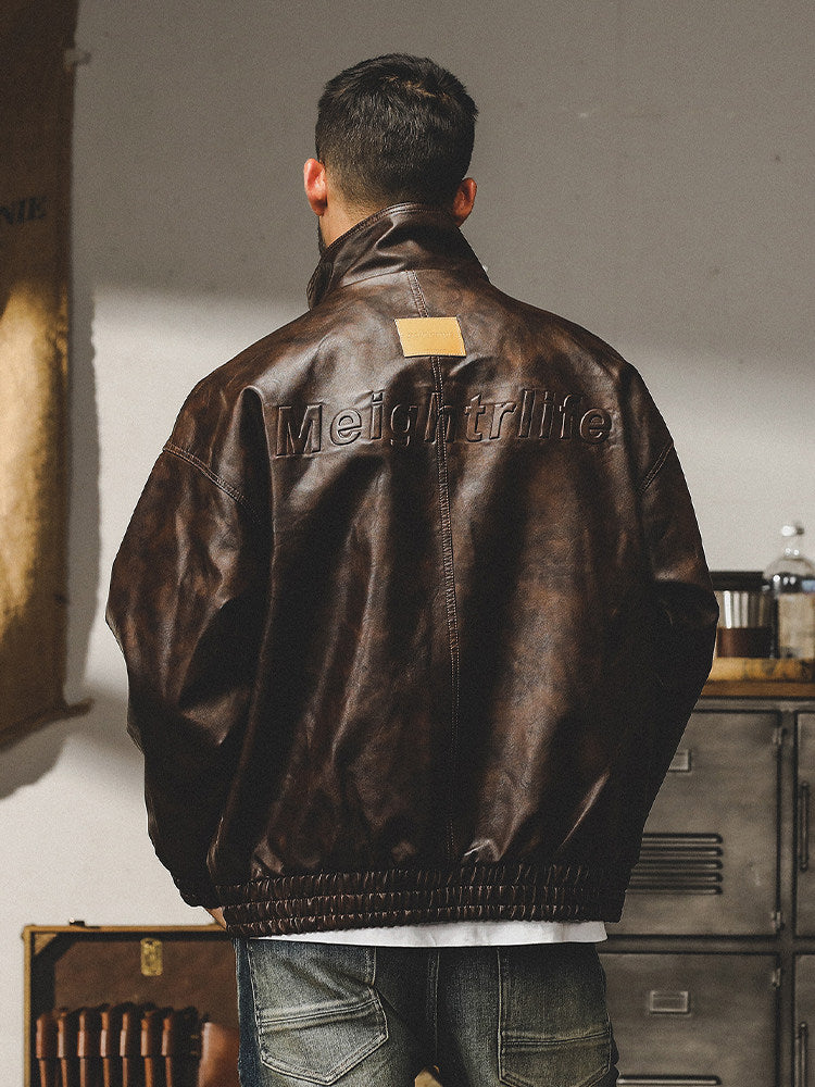 American classic retro soft leather jacket men's loose motorcycle uniform spring trendy brand tough guy leather jacket jacket men's spring and autumn style