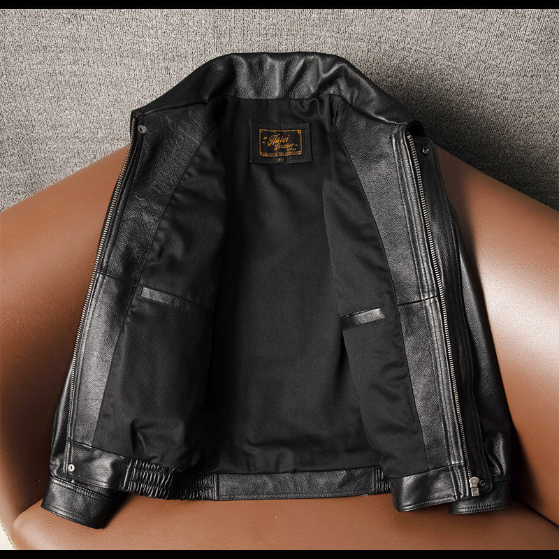 Hong Kong style pure top layer cowhide leather leather jacket men's cropped leather jacket plus size flight suit autumn and winter loose jacket