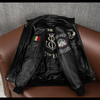 Three-dimensional embroidery new leather jacket men's top layer cowhide flight suit jacket handsome trendy cropped jacket