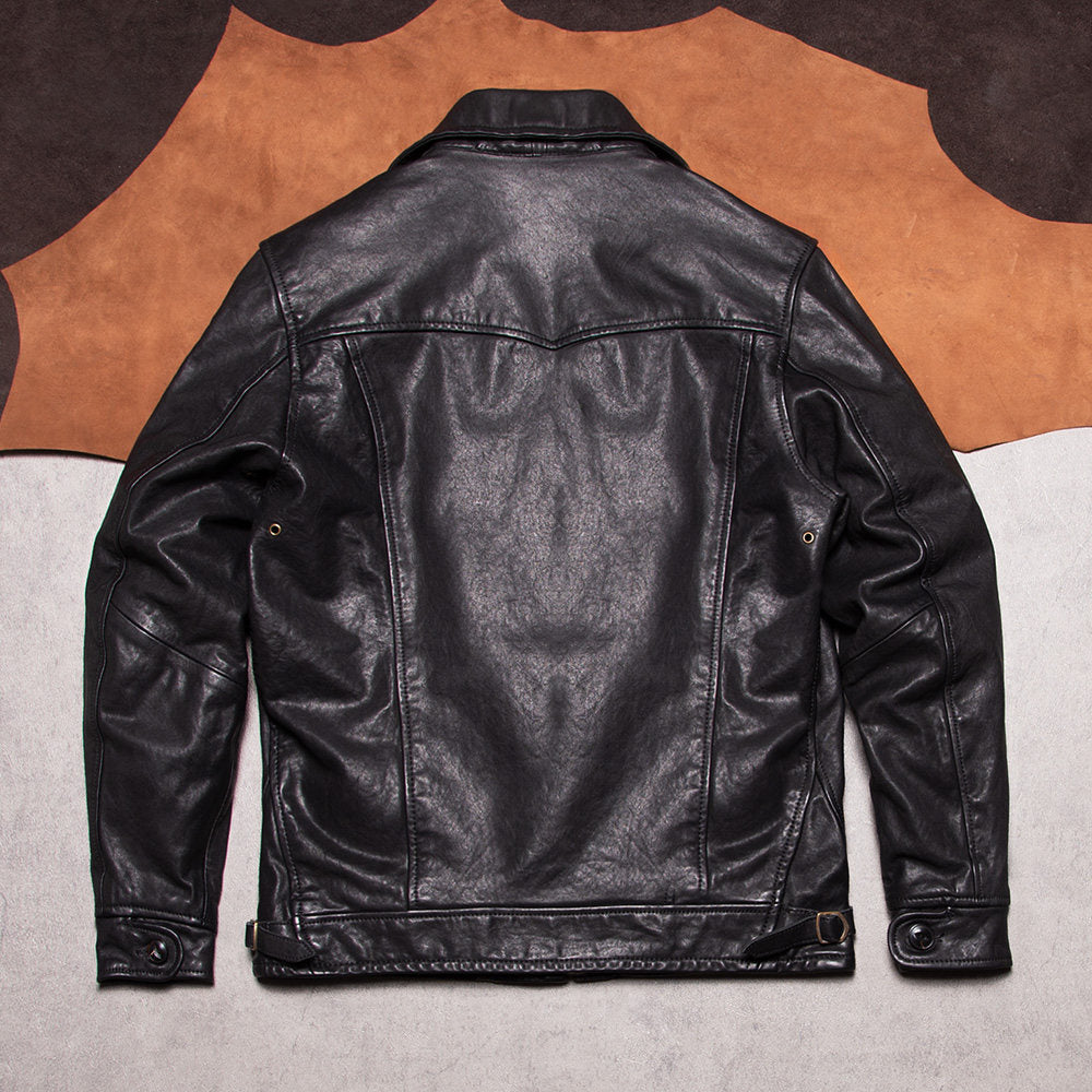 Vintage leather clothing Mendoza farmer vegetable tanned cowhide jacket heavy washed leather RRL old autumn and winter jacket men's style