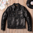 Stormrider cargo leather jacket men's lapel slim leather jacket oil wax top layer cowhide denim leather jacket