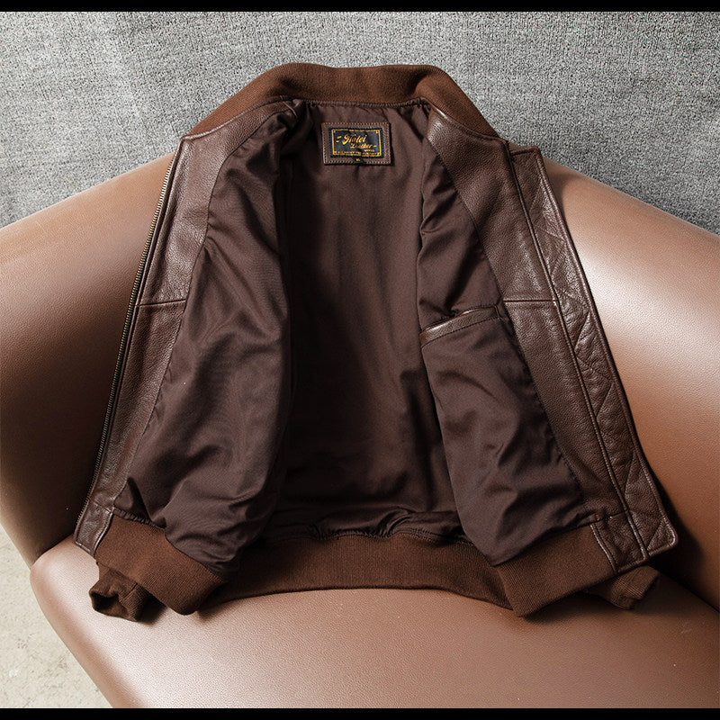 American casual flight suit, top layer cowhide leather jacket, men's leather jacket, cropped slim autumn and winter jacket
