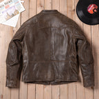 Venom retro motorcycle leather jacket crack unpainted old soft cowhide slim men's stand-up collar leather cycling suit men's style