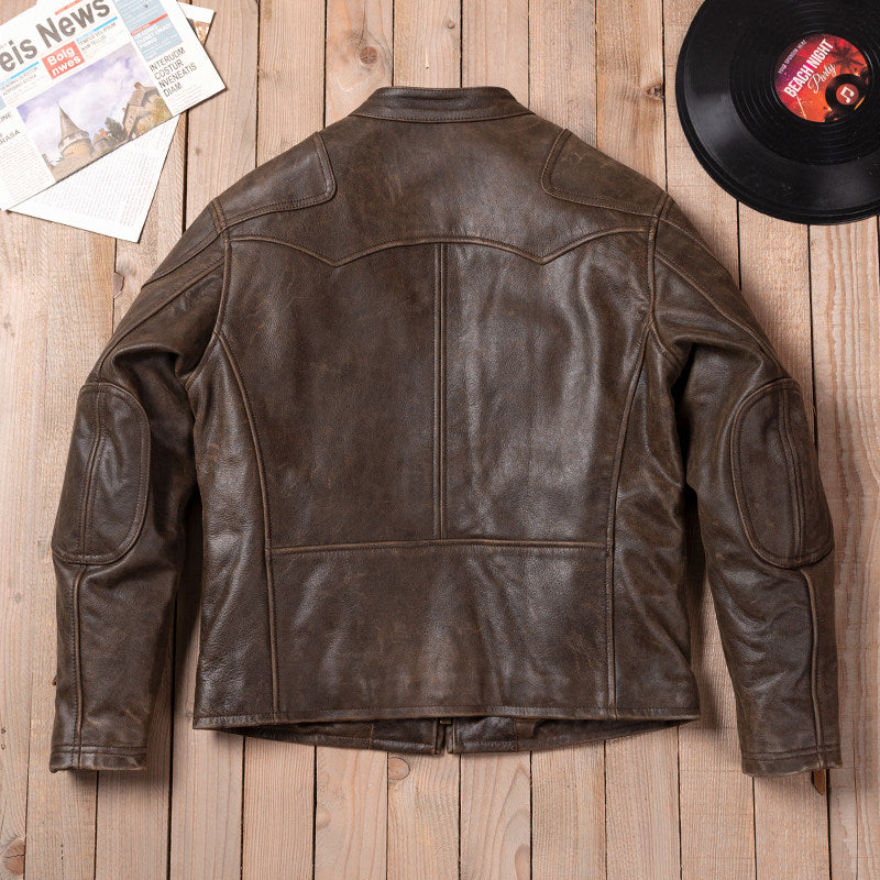 Venom retro motorcycle leather jacket crack unpainted old soft cowhide slim men's stand-up collar leather cycling suit men's style