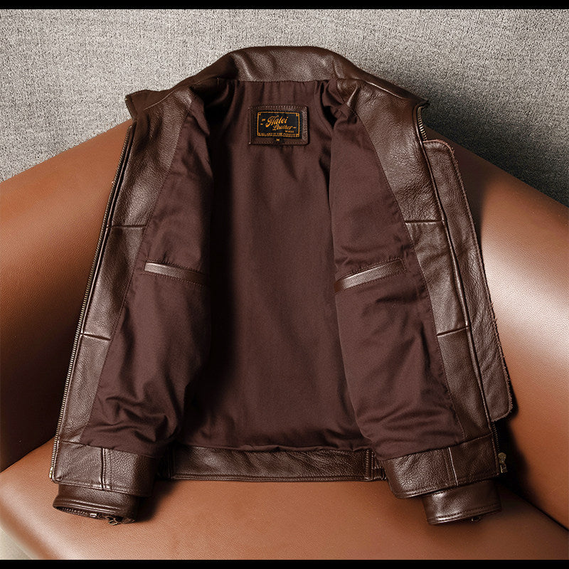 02 style flight suit men's top layer cowhide leather leather jacket men's large size real uncoated aerospace pilot clip overcome