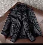 Pure top layer soft cowhide leather jacket men's middle-aged casual short stand-up collar leather jacket jacket