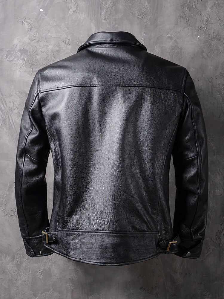 Spring and Autumn New Genuine Leather Jackets, Men's Cowhide Motorcycle Jackets, Short Lapel Jackets, Thin Fashion Trends