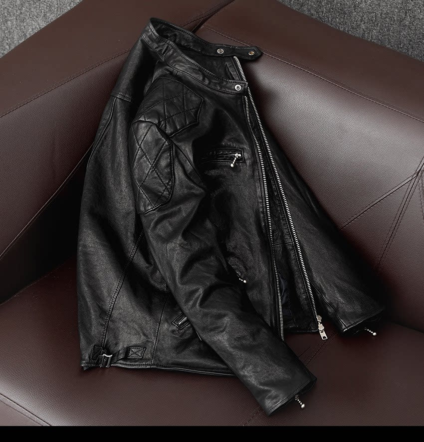 New product trend: sheepskin vegetable-tanned soft and pure leather leather jacket, men's motorcycle slim leather jacket, cropped jacket