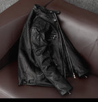 New product trend: sheepskin vegetable-tanned soft and pure leather leather jacket, men's motorcycle slim leather jacket, cropped jacket