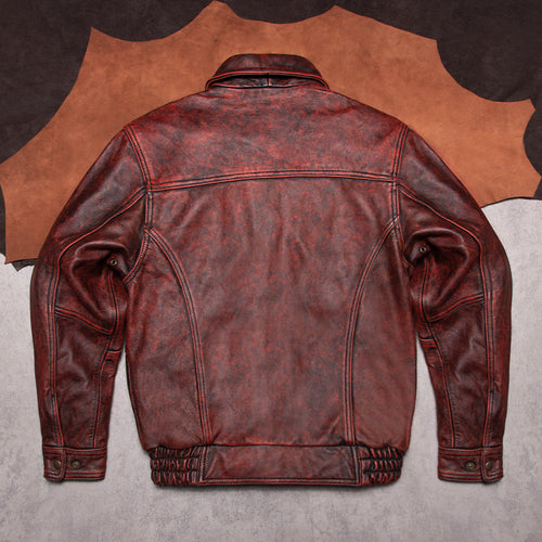Ami clicks old top layer cowhide leather leather jacket men's plus size short Hong Kong style wide version flight suit jacket autumn and winter