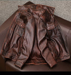 Ami clicks on the top layer of cowhide leather leather jacket men's motorcycle vintage old leather jacket