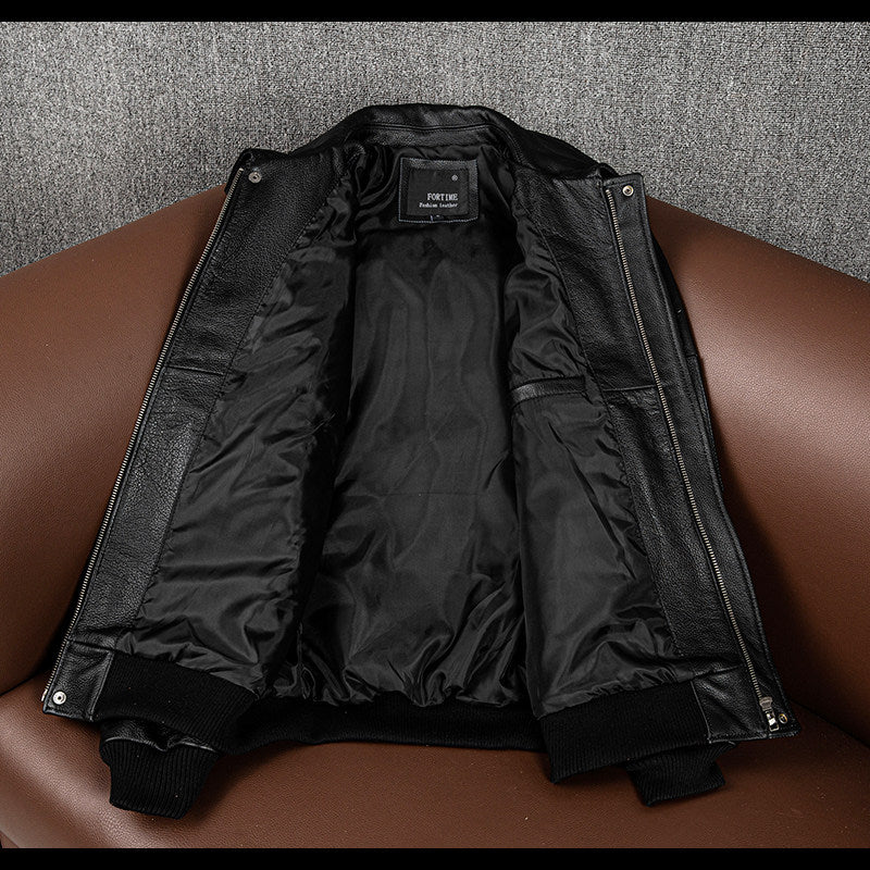 Three-dimensional embroidery new leather jacket men's top layer cowhide flight suit jacket handsome trendy cropped jacket