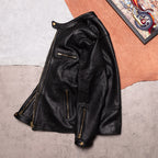 Vegetable-tanned sheepskin men's leather jacket slim fit versatile leather jacket men's cropped black autumn and winter stand-up collar