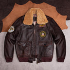 G1 flight suit top layer cowhide leather leather jacket men's motorcycle jacket made of old stone mill plus cotton plus size fur collar jacket