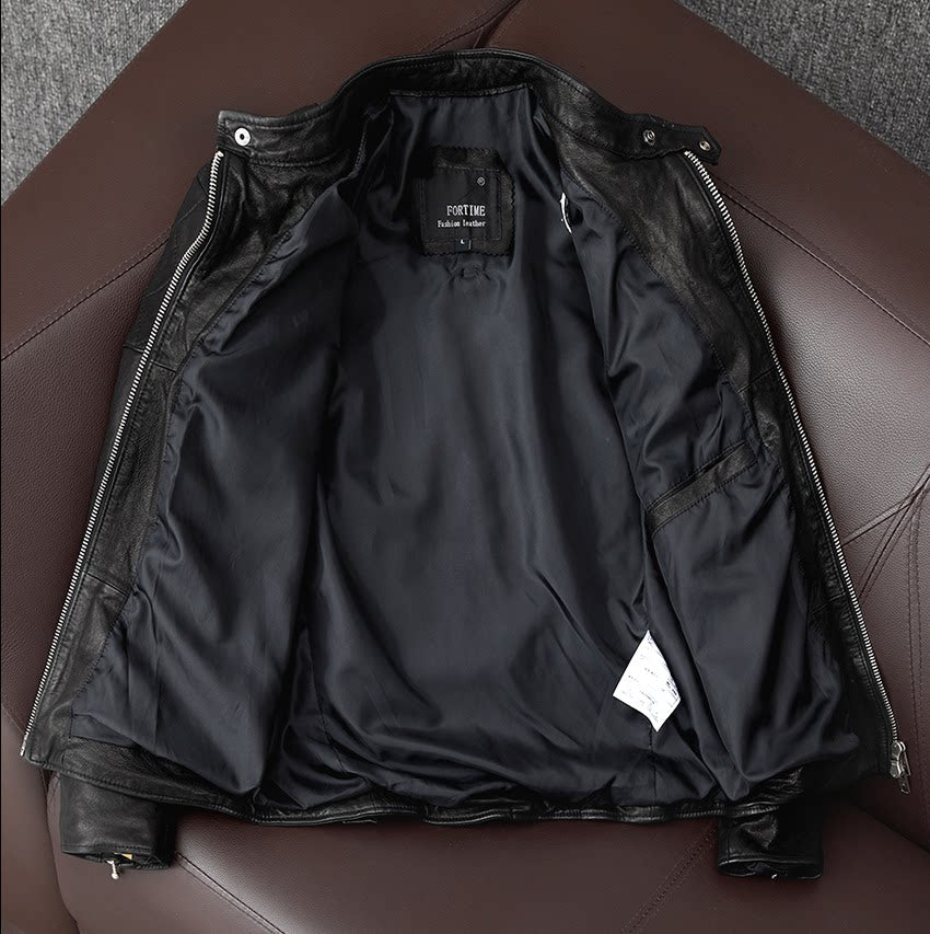 New product trend: sheepskin vegetable-tanned soft and pure leather leather jacket, men's motorcycle slim leather jacket, cropped jacket