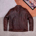 Mulholland Road soft top layer cowhide loose casual leather jacket brown genuine leather jacket men's coat cropped top