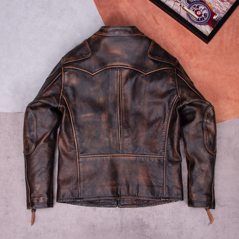 Venom is the same tea-core cowhide jacket for men to re-erase old stand-up collar Tom Hardy classic stand-up collar vintage leather jacket