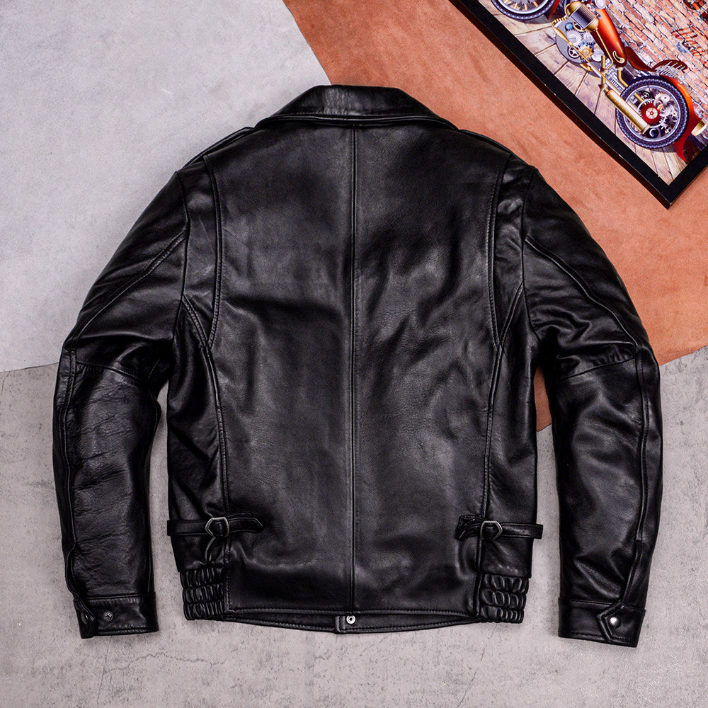 Top sheepskin California Mounted Police flight suit casual black leather leather jacket men's fall and winter top