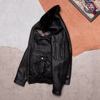 Fur collar black leather jacket men's top layer cowhide warm thickened top casual leather jacket slim Korean version winter