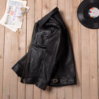 Classic Vintage Mendoza Farmer Genuine Leather Jacket Men's Vegetable-Tanned Sheepskin Lapel Slim Fit Leather Jacket Jacket