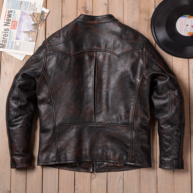 Venom hand-polished top layer calfskin men's slim stand-up collar leather leather motorcycle riding leather jacket jacket