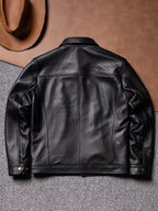 【Brad Pitt】Motorcycle leather jacket spring and autumn men's leather leather jacket top layer cowhide lapel casual jacket