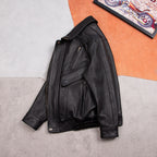 Retro Hong Kong-style men's leather jacket wide leather jacket unpainted water-dyed goatskin Daddy men's lapel leather jacket