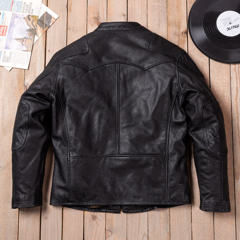 Vegetable-tanned leather stand-up collar venom classic motorcycle leather jacket top layer cowhide men's leather jacket autumn and winter