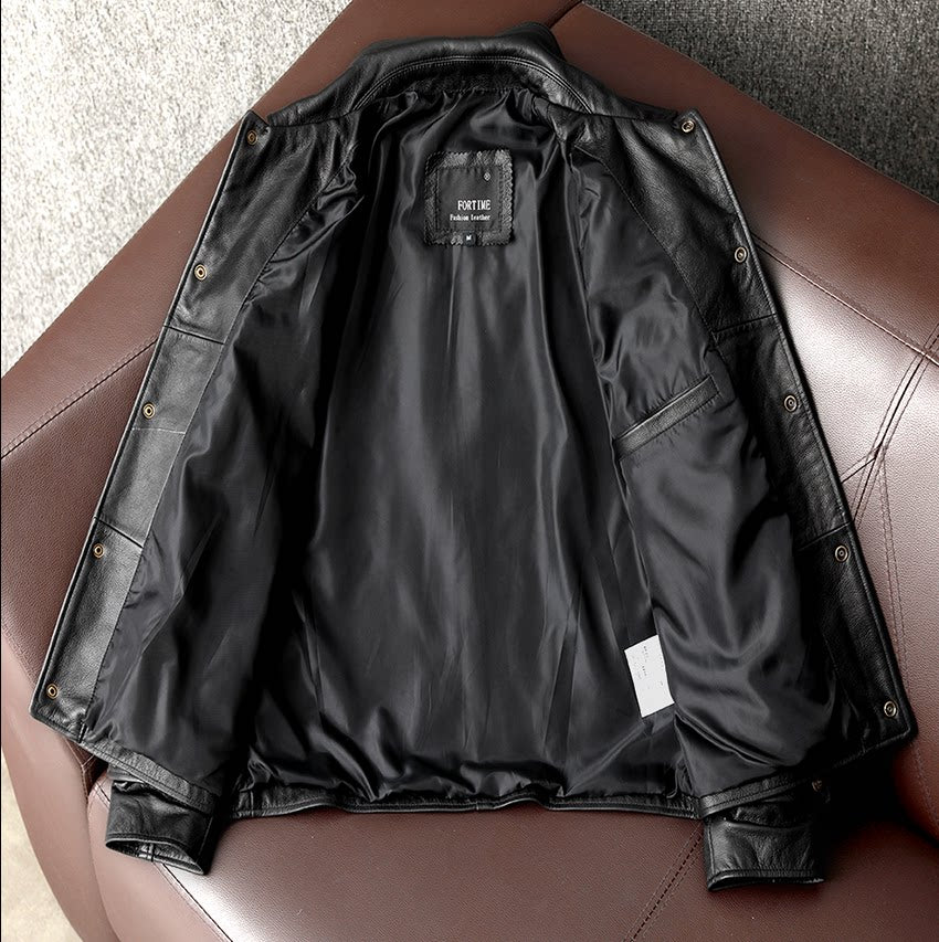 Handsome casual leather jacket pure top layer delicate calf leather leather jacket men's lapel short new coat