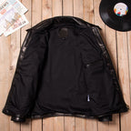Vintage Mendoza Farmer Cowhide Heavy Washed Genuine Leather Autumn Winter Lapel Classic Casual Leather Jacket Jacket Black