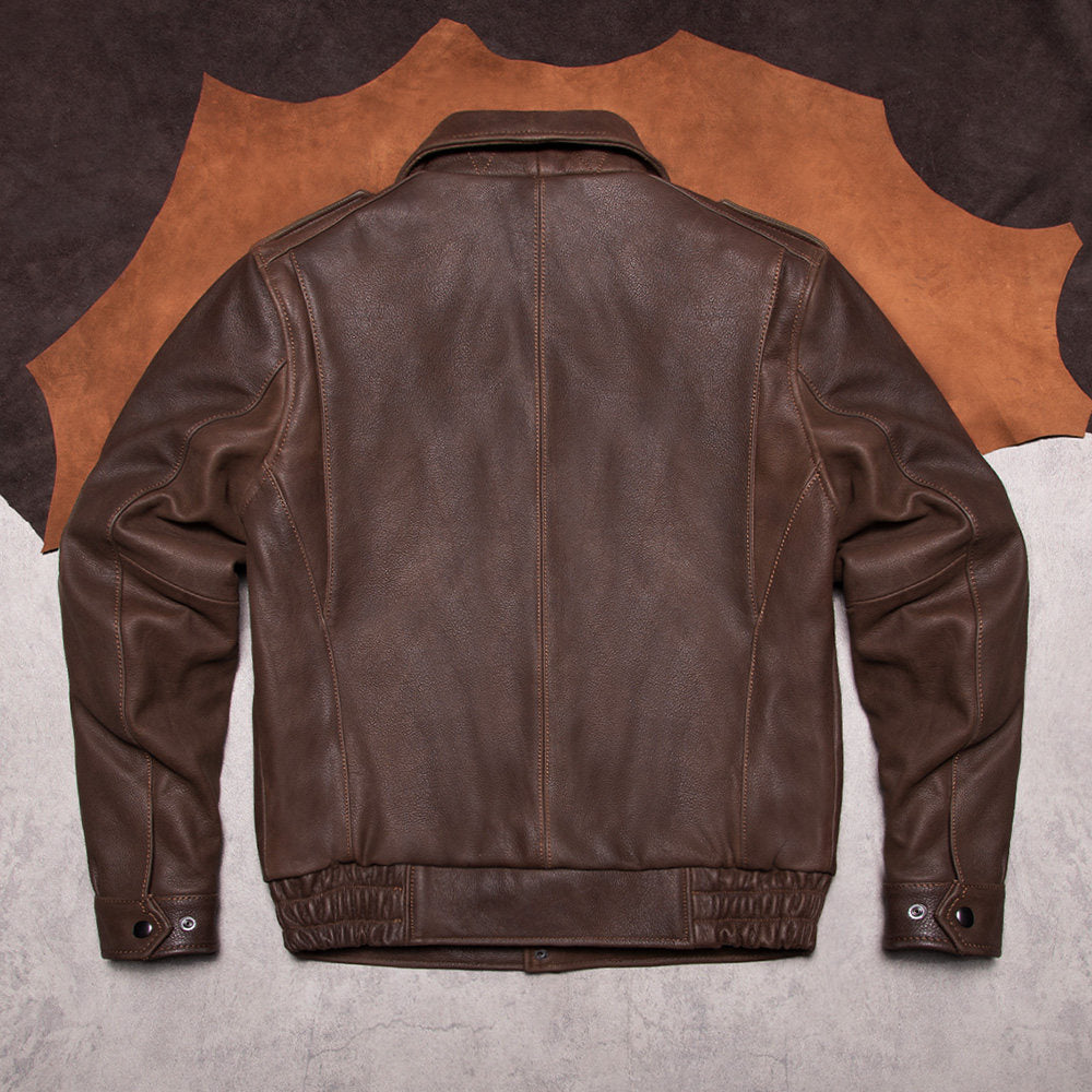 Full-grain uncoated calfskin California Mounted Police leather jacket vintage American workwear men's genuine leather jacket