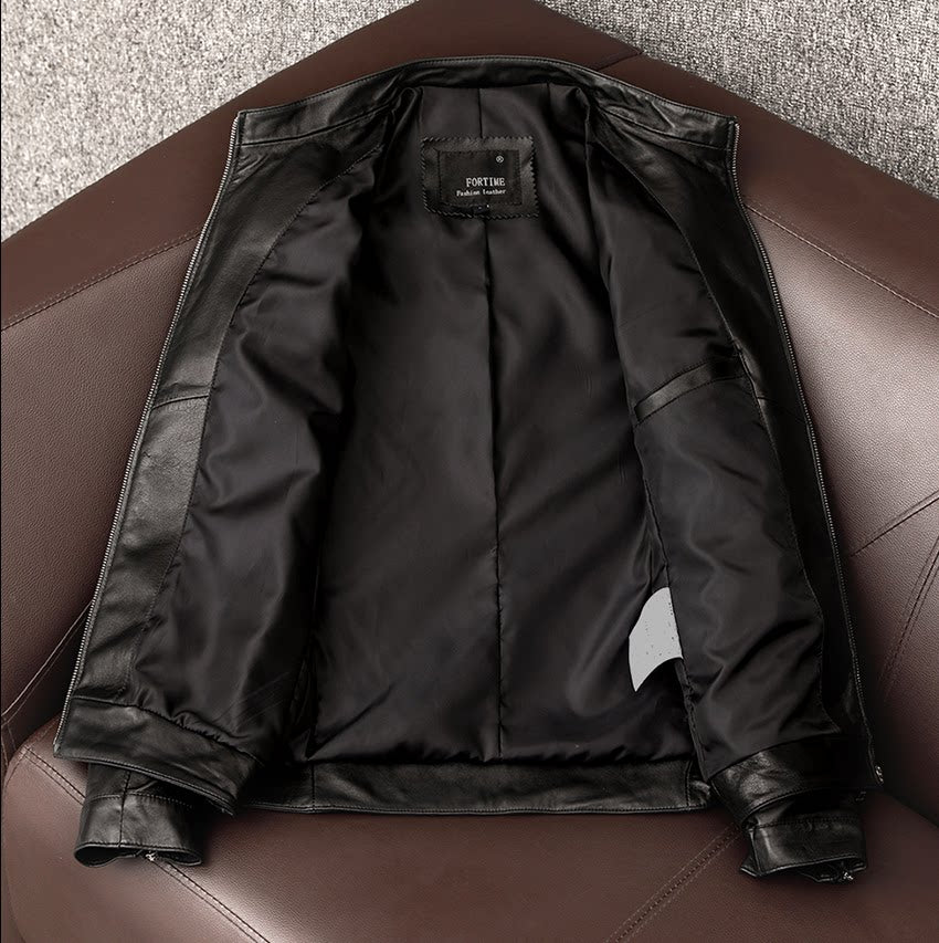 New handsome simple leather jacket pure top sheepskin leather leather jacket men's casual short stand-up collar jacket
